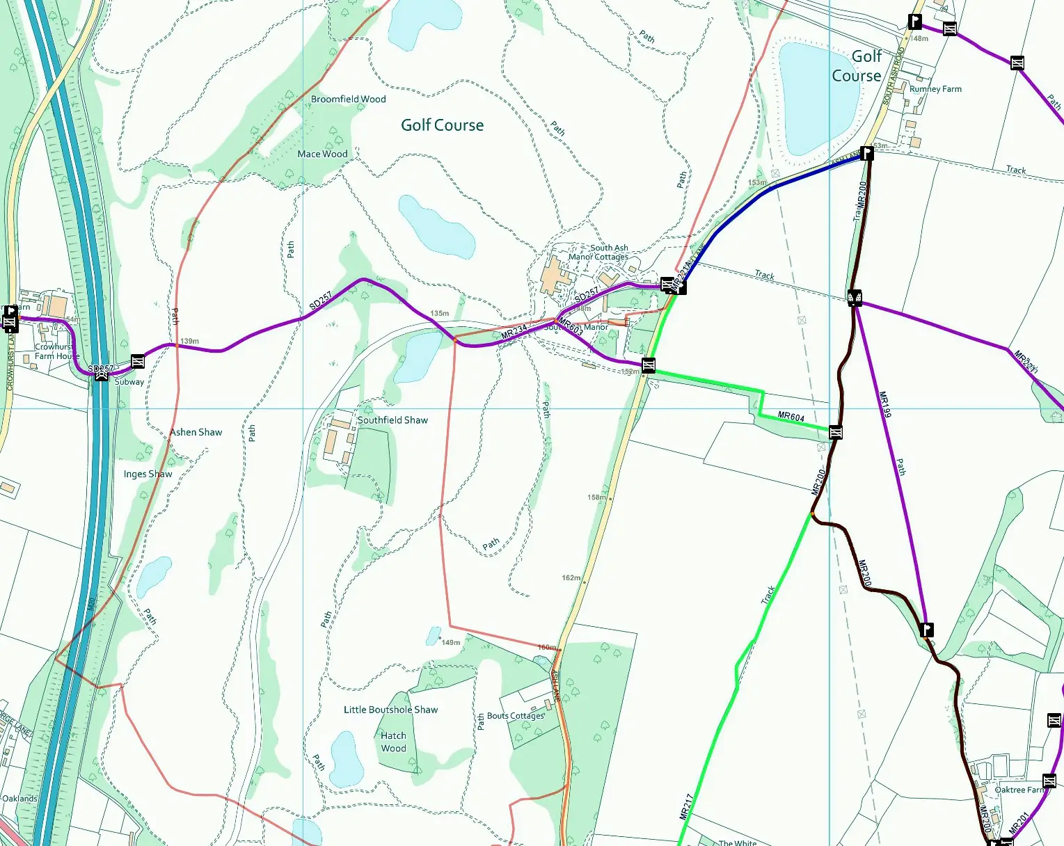Footpaths in the vicinity of South Ash Manor