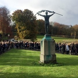 Remembrance Day wreath-laying at the war memorial, Stansted. Kent. 2018